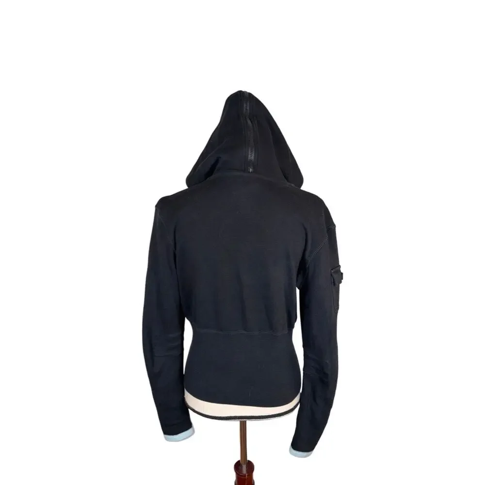 Vintage CHANEL Sports Line 03P Black Blue Trim Full Zip Hoodie   Size: FR 40 / M